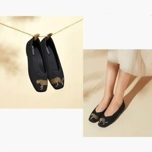 VIVAIA Margot 2.0 Black Cheetah Square Toe V-Cut Knit Flats EU 41.5 / US 10